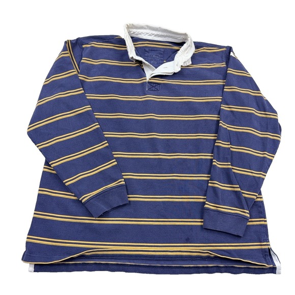 L.L. Bean Other - LL Bean Rugby Polo Shirt Men XL Blue Yellow Striped Long Sleeve VTG White Collar